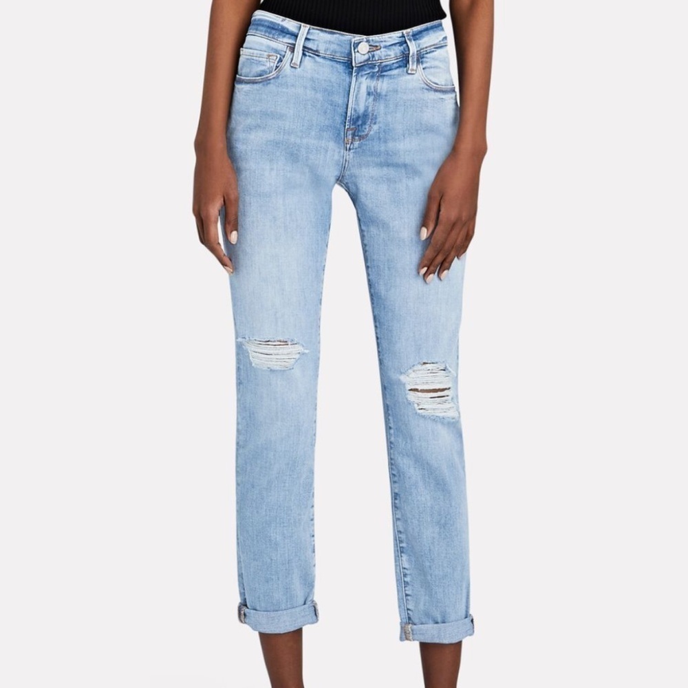 Frame La Garcon Distressed Jeans Relaxed Fit Light Wash Degradable Jeans Size 29